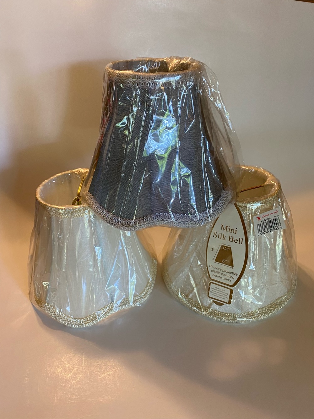 Set of 3 Mini Silk Bell Chandelier Lamp Shades Christmas Tree Shops Clip On NEW